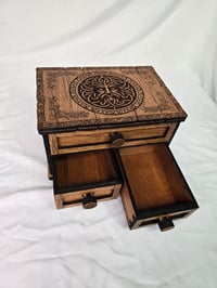 Image 3 of Wood Tarot Card Box with Three Drawer | Storage Chest for Runes, Amulets, Candles & Keepsakes