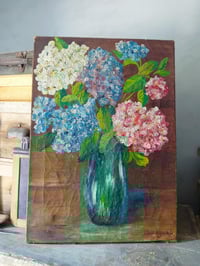 Image 5 of Peinture à l'huile ancienne, bouquet d'hortensias