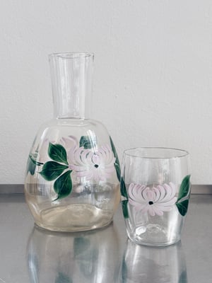 Rosa/ grøn blomst sengekants karaffel 