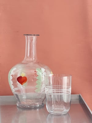 Hjerte, sengekants karaffel med glas