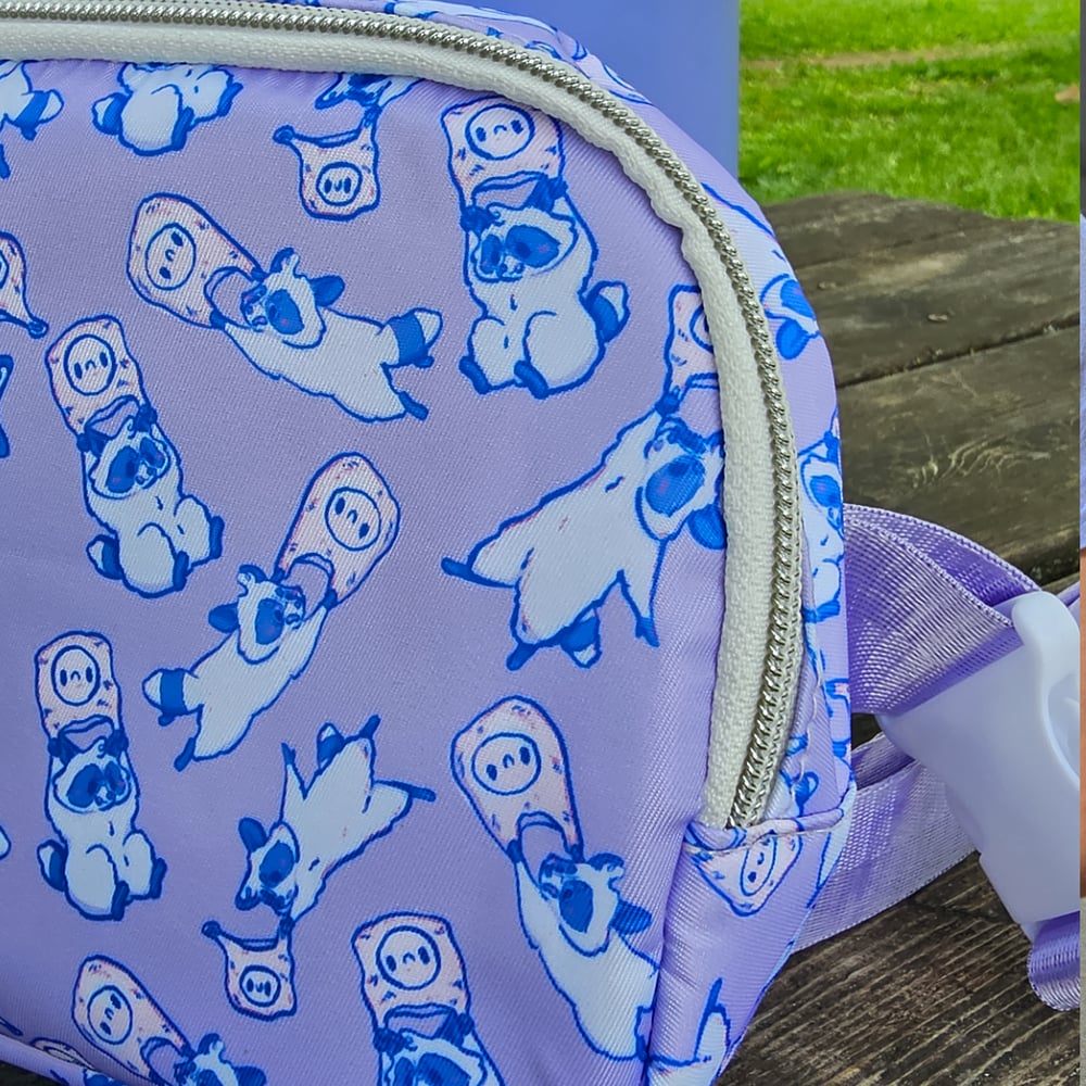 Image of Kuni the Flying Raccoon Using A Plastic Bag Parachute Cute Pastel Waist Bag/Hip Pack/Sling/Belt Bag