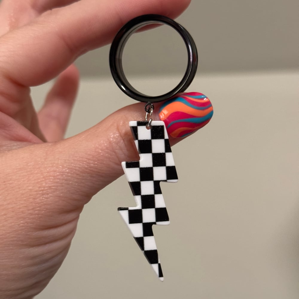 Image of Checkered Lightning Bolt Dangles (sizes 4g-2")