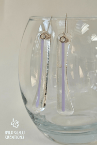 Image 1 of Dangly glass earrings with purple stripe