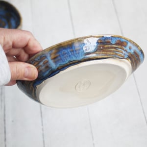 Image of Large Spoon Rest in Rustic Blue Swirly Glaze, Handmade Utensil Dish, Made in USA