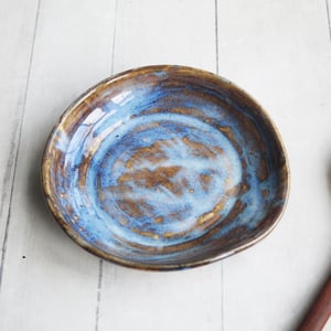 Image of Large Spoon Rest in Rustic Blue Swirly Glaze, Handmade Utensil Dish, Made in USA
