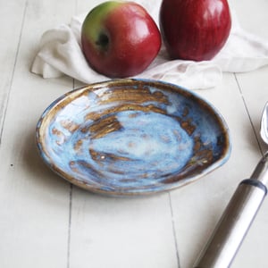 Image of Large Spoon Rest in Rustic Blue Swirly Glaze, Handmade Utensil Dish, Made in USA