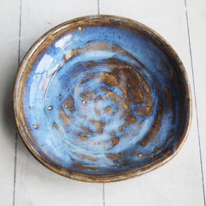 Image of Large Spoon Rest in Rustic Blue Swirly Glaze, Handmade Utensil Dish, Made in USA