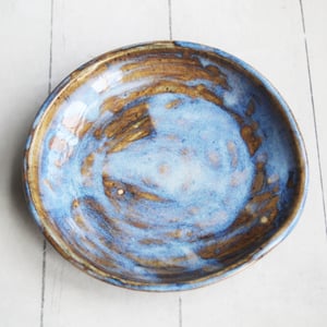 Image of Large Spoon Rest in Rustic Blue Swirly Glaze, Handmade Utensil Dish, Made in USA