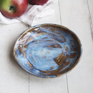 Image of Large Spoon Rest in Rustic Blue Swirly Glaze, Handmade Utensil Dish, Made in USA