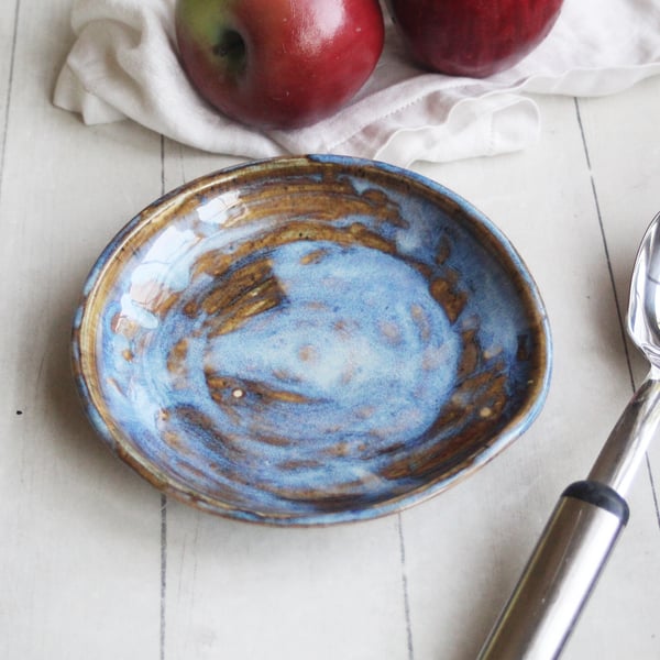 Image of Large Spoon Rest in Rustic Blue Swirly Glaze, Handmade Utensil Dish, Made in USA