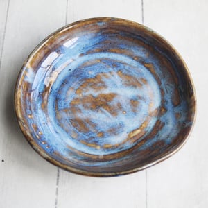 Image of Large Spoon Rest in Rustic Blue Swirly Glaze, Handmade Utensil Dish, Made in USA