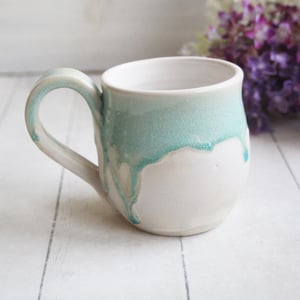 Image of Crackle Turquoise and White Dripping Mug, Handcrafted Sea Class Coffee Cup, Made in USA