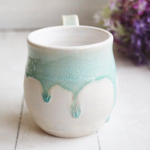 Image of Crackle Turquoise and White Dripping Mug, Handcrafted Sea Class Coffee Cup, Made in USA