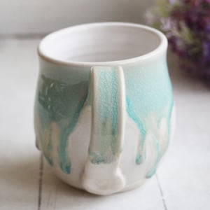 Image of Crackle Turquoise and White Dripping Mug, Handcrafted Sea Class Coffee Cup, Made in USA