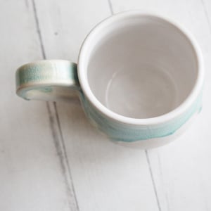 Image of Crackle Turquoise and White Dripping Mug, Handcrafted Sea Class Coffee Cup, Made in USA