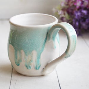 Image of Crackle Turquoise and White Dripping Mug, Handcrafted Sea Class Coffee Cup, Made in USA