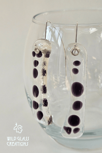 Image 1 of Dangly glass earrings with purple dots