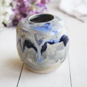 Image of Artful Pottery Vase in Shades of Blue and Gray Glazes, Ready to Ship, Made in USA