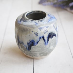 Image of Artful Pottery Vase in Shades of Blue and Gray Glazes, Ready to Ship, Made in USA