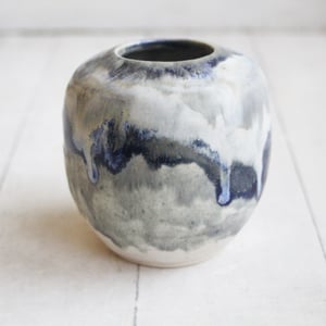 Image of Artful Pottery Vase in Shades of Blue and Gray Glazes, Ready to Ship, Made in USA