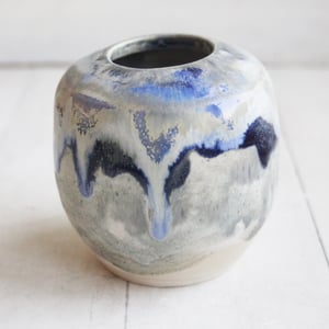 Image of Artful Pottery Vase in Shades of Blue and Gray Glazes, Ready to Ship, Made in USA