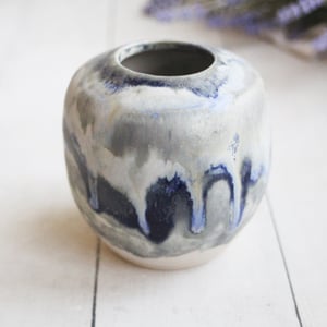 Image of Artful Pottery Vase in Shades of Blue and Gray Glazes, Ready to Ship, Made in USA