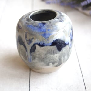 Image of Artful Pottery Vase in Shades of Blue and Gray Glazes, Ready to Ship, Made in USA