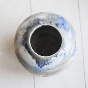 Image of Artful Pottery Vase in Shades of Blue and Gray Glazes, Ready to Ship, Made in USA