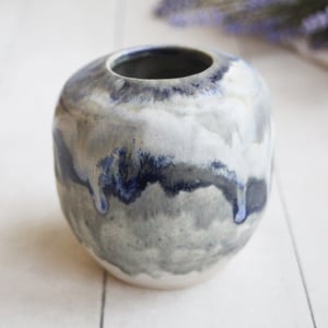 Image of Artful Pottery Vase in Shades of Blue and Gray Glazes, Ready to Ship, Made in USA