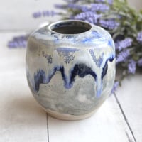 Image 10 of Artful Pottery Vase in Shades of Blue and Gray Glazes, Ready to Ship, Made in USA