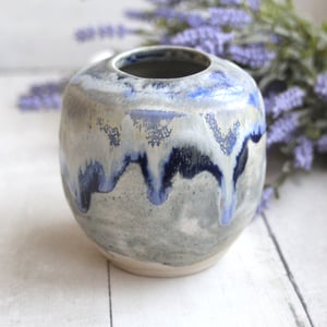 Image of Artful Pottery Vase in Shades of Blue and Gray Glazes, Ready to Ship, Made in USA