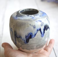 Image 11 of Artful Pottery Vase in Shades of Blue and Gray Glazes, Ready to Ship, Made in USA