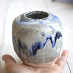 Image of Artful Pottery Vase in Shades of Blue and Gray Glazes, Ready to Ship, Made in USA