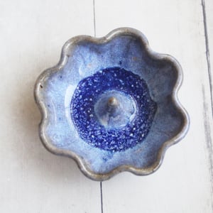 Image of One of a Kind Rustic Handcrafted Pottery Ring Holder in Galaxy Blue Glaze, Made in USA