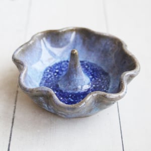 Image of One of a Kind Rustic Handcrafted Pottery Ring Holder in Galaxy Blue Glaze, Made in USA