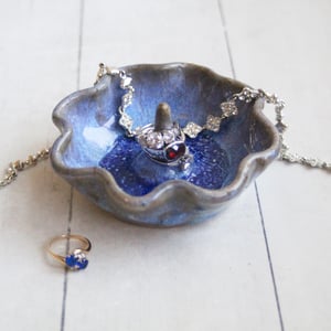 Image of One of a Kind Rustic Handcrafted Pottery Ring Holder in Galaxy Blue Glaze, Made in USA