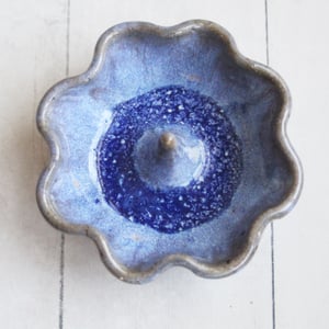 Image of One of a Kind Rustic Handcrafted Pottery Ring Holder in Galaxy Blue Glaze, Made in USA