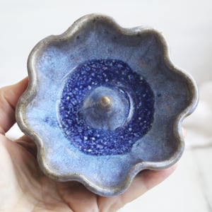 Image of One of a Kind Rustic Handcrafted Pottery Ring Holder in Galaxy Blue Glaze, Made in USA