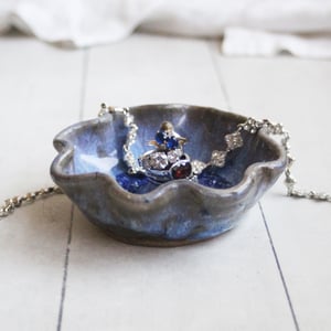 Image of One of a Kind Rustic Handcrafted Pottery Ring Holder in Galaxy Blue Glaze, Made in USA