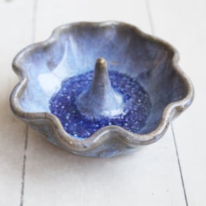 Image of One of a Kind Rustic Handcrafted Pottery Ring Holder in Galaxy Blue Glaze, Made in USA