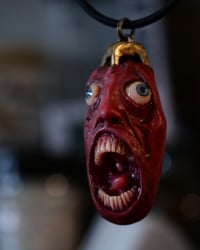Image 4 of Berserk Egg of the King blood tears pendant, leather cord, bronze hardware, OOAK