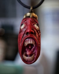 Image 3 of  Behelit Egg of the King blood tears pendant, leather cord, bronze hardware, OOAK