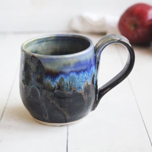 Image of Dripping Blue and Brown Glazed Mug, 12 Ounce Handcrafted Pottery Mug, Made in USA