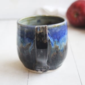 Image of Dripping Blue and Brown Glazed Mug, 12 Ounce Handcrafted Pottery Mug, Made in USA