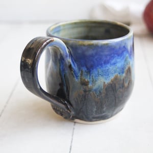Image of Dripping Blue and Brown Glazed Mug, 12 Ounce Handcrafted Pottery Mug, Made in USA