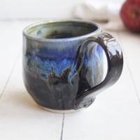 Image 6 of Dripping Blue and Brown Glazed Mug, 12 Ounce Handcrafted Pottery Mug, Made in USA