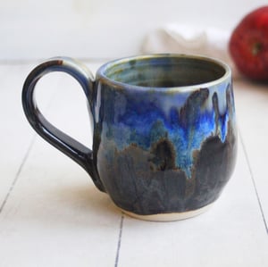 Image of Dripping Blue and Brown Glazed Mug, 12 Ounce Handcrafted Pottery Mug, Made in USA