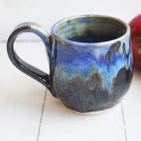 Image 1 of Dripping Blue and Brown Glazed Mug, 12 Ounce Handcrafted Pottery Mug, Made in USA
