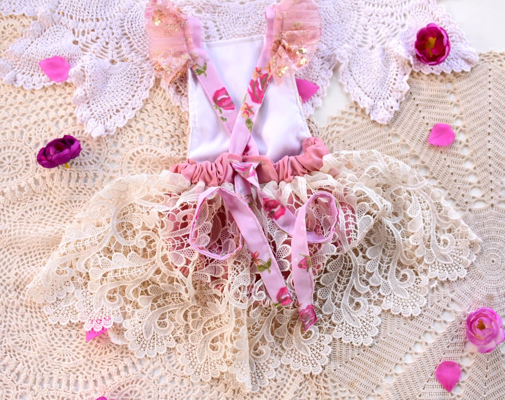 Image of Vintage Floral & Lace Skirted Playsuit 