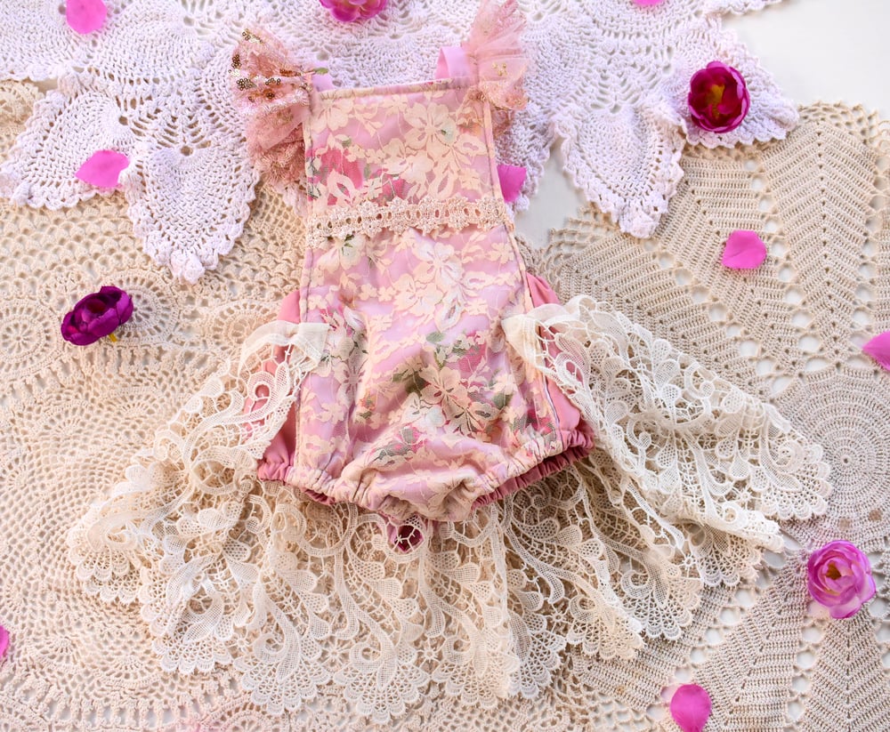 Image of Vintage Floral & Lace Skirted Playsuit 
